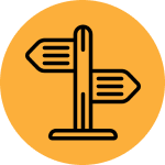 icone miniature arrondie noir sur fond orange symbole orientation panneau de direction