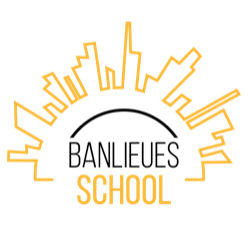 Logo jaune et noir sur fond blanc d' l'association Banlieues School basée à Livry-Gargan, qui œuvre à grande échelle pour la réussite scolaire et professionnelle des jeunes 